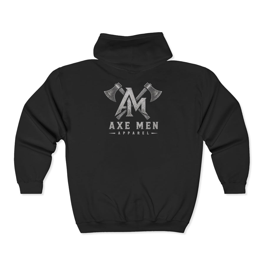 Axe Men Logo Zip Hoodie — Rustic Lumberjack Full-Zip Sweatshirt