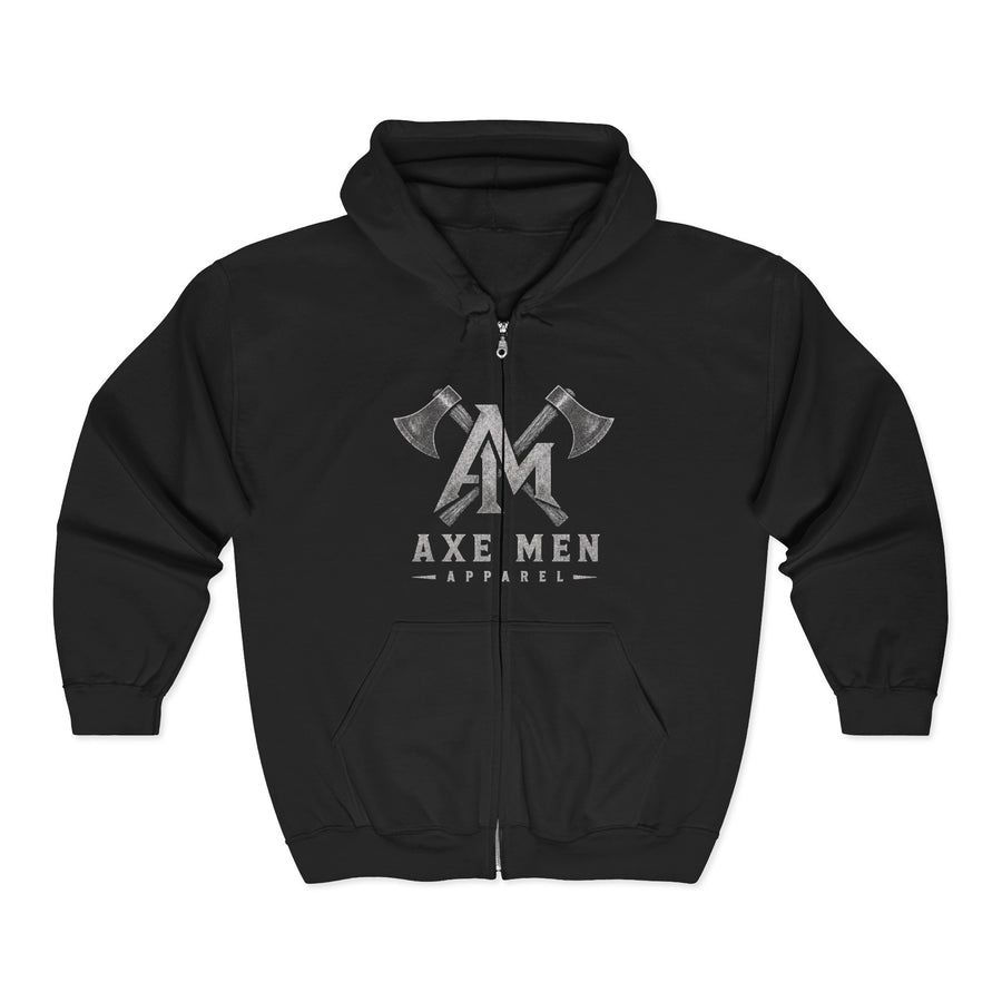 Axe Men Logo Zip Hoodie — Rustic Lumberjack Full-Zip Sweatshirt