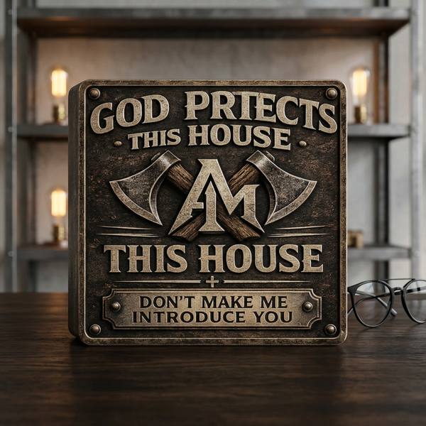 Metal Art Sign: God Protects This House