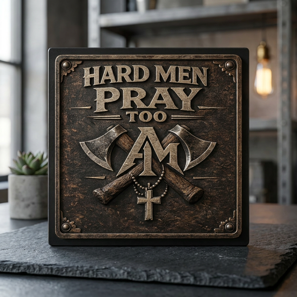 Metal Art Sign: Hard Men Pray Too