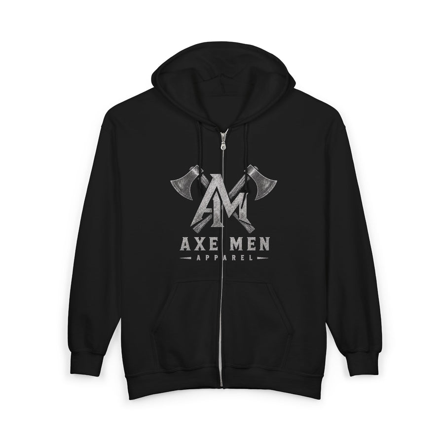 Axe Men Logo Zip Hoodie — Rustic Lumberjack Full-Zip Sweatshirt